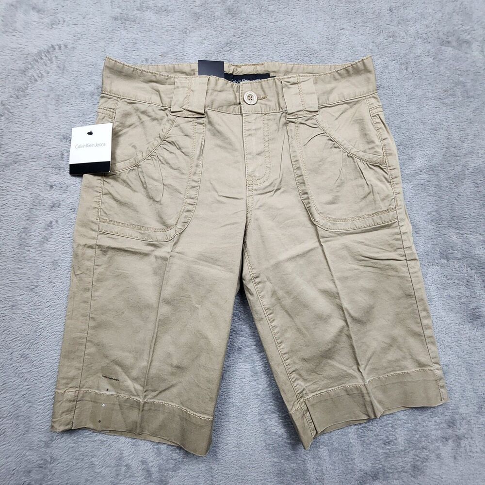 Calvin Klein Jeans Womens 6 Tan Shorts 11 Inseam Flat Front Cotton Blend NWT